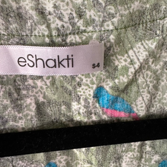 EShakti Greeb Cotton Flora and Bird midi dress - Picture 3 of 5